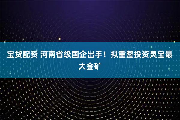 宝货配资 河南省级国企出手！拟重整投资灵宝最大金矿
